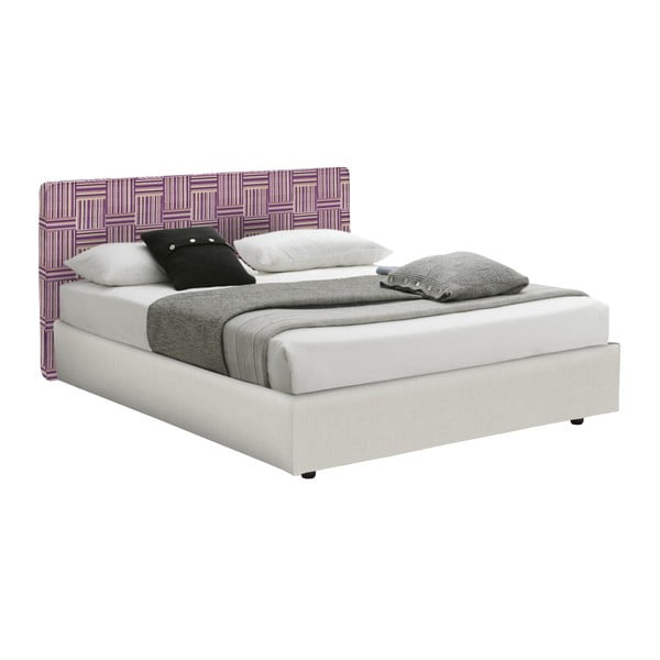 Fioletowo-białe łóżko dwusobowe ze schowkiem 13Casa Ninfea, 160x190 cm
