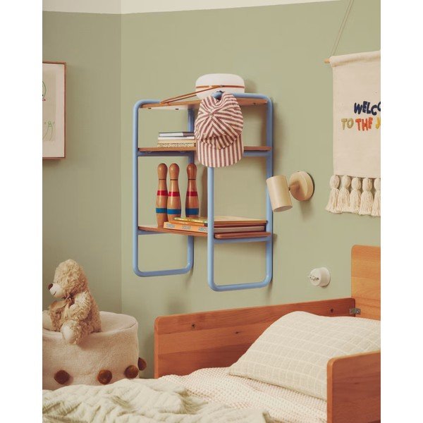 Jasnoniebiesko-naturalny wiszący regał dziecięcy w dekorze jesionu 60x70x28 cm Tinn – Kave Home-image-1
