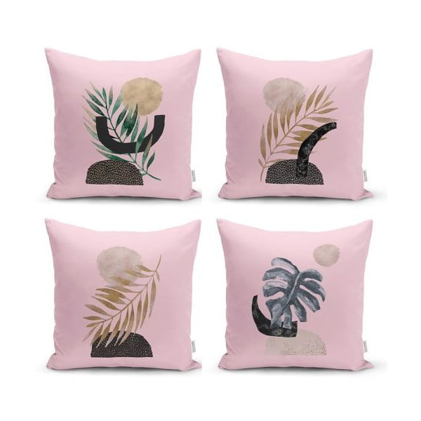 Zestaw 4 dekoracyjnych poszewek na poduszki Minimalist Cushion Covers Geometric Leaf Pink, 45x45 cm