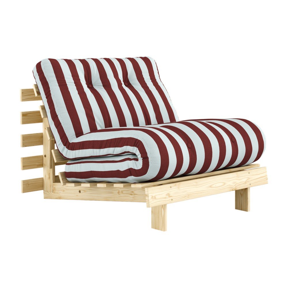 Bordowy/jasnoniebieski fotel futon/drewniany Roots – Karup