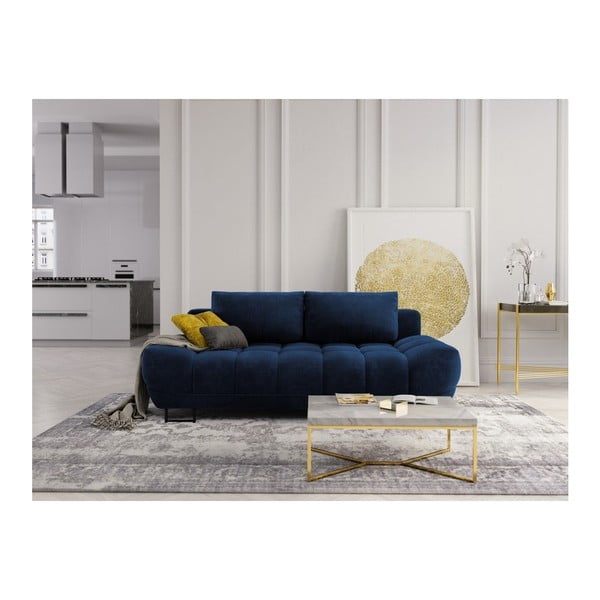 Granatowa 3-osobowa sofa rozkładana z aksamitnym obiciem Windsor & Co Sofas Cirrus-image-1