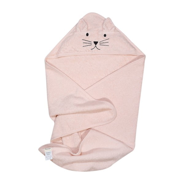 Różowy bawełniany ręcznik dziecięcy z kapturkiem Kindsgut Cat-image-2