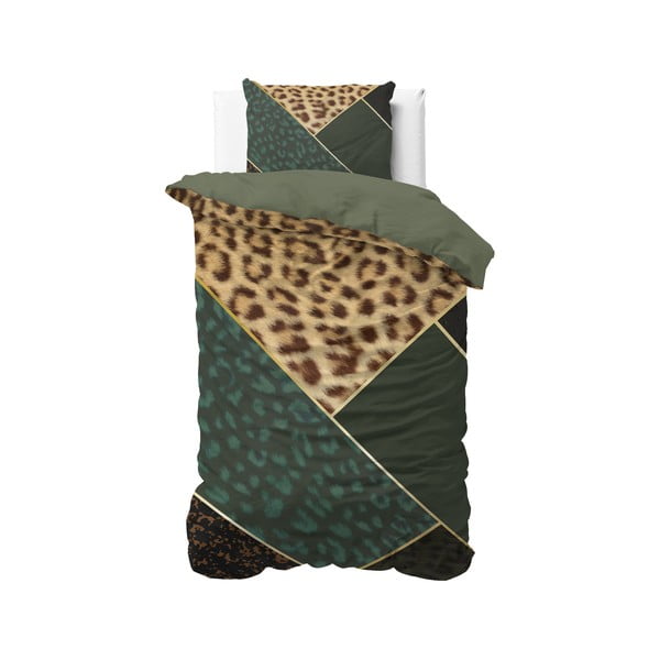 Zielona bawełniana pościel jednoosobowa Pure Cotton Panther, 140x200/220 cm