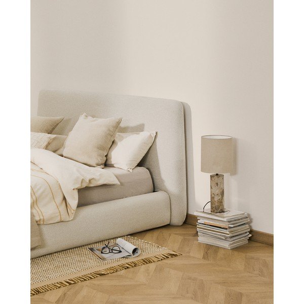 Beżowe tapicerowane łóżko dwuosobowe bez stelaża 160x200 cm Martina – Kave Home-image-2