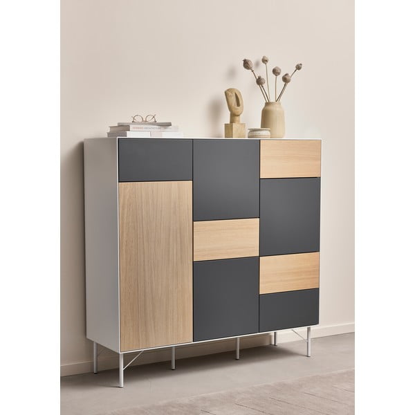 Antracytowo-naturalna wysoka komoda w dekorze dębu 136x133 cm Edge by Hammel – Hammel Furniture-image-1