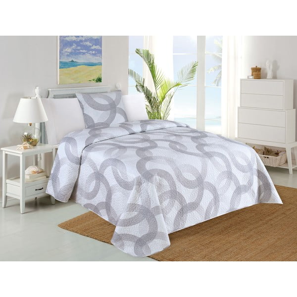 Biało-szary pikowany zestaw narzuty na łóżko i poszewki na poduszkę 140x220 cm Circulo – My House