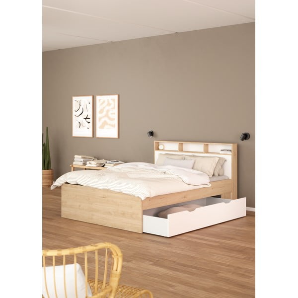 Łóżko dwuosobowe w dekorze dębu ze schowkiem bez stelaża 160x200 cm Ikast – Tvilum-image-1