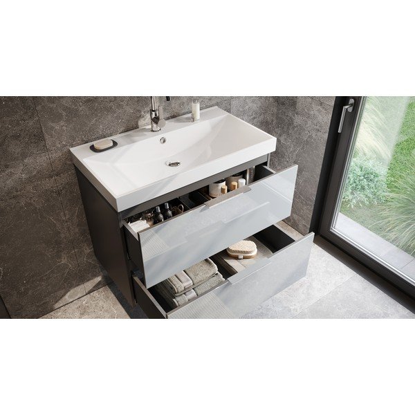 Szara wisząca szafka pod umywalkę z połyskiem 81x65 cm Celano – Germania-image-1