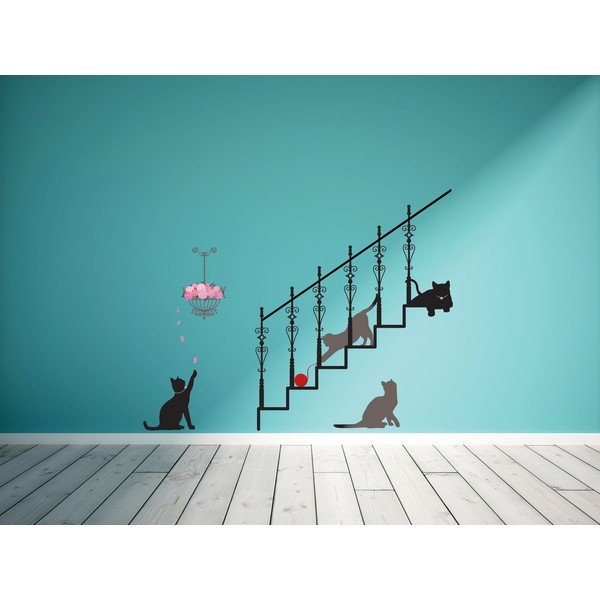 Naklejka Ambiance Cats, stairs and rose petals-image-1