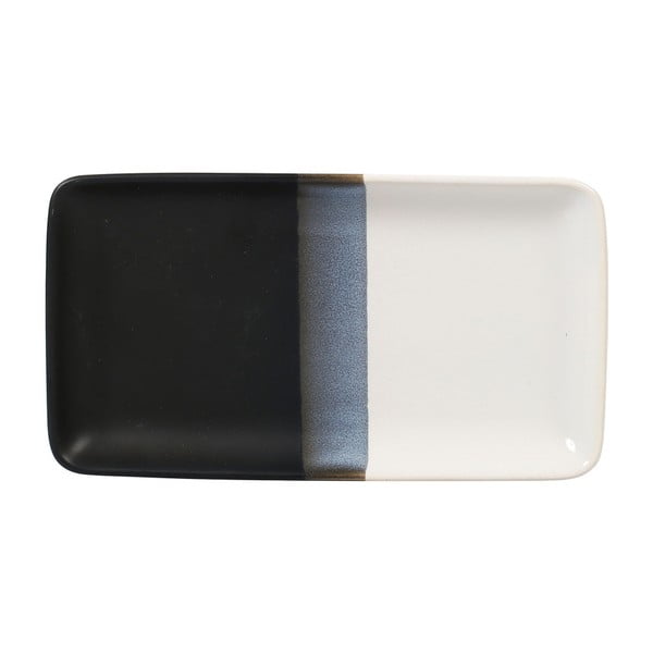 Czarno-biały półmisek ceramiczny Sema Ekume, 10x18 cm
