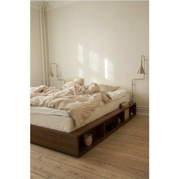 Brązowe łóżko dwuosobowe z drewna sosnowego ze stelażem 160x200 cm Ziggy – Karup Design-image-4