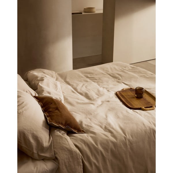 Szarobeżowa pościel dwuosobowa z mieszanki lnu 240x220 cm Simmel – Kave Home-image-3