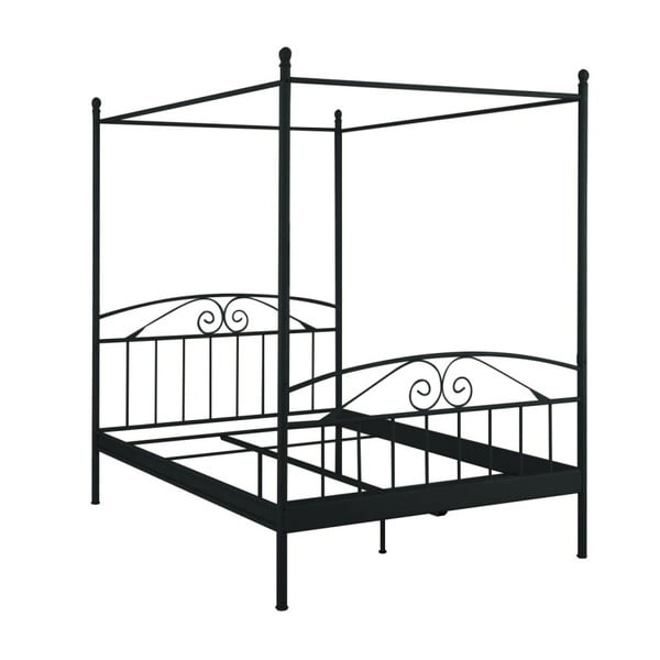 Czarne łóżko 2-osobowe z baldachimem Støraa Bibi, 140x200 cm