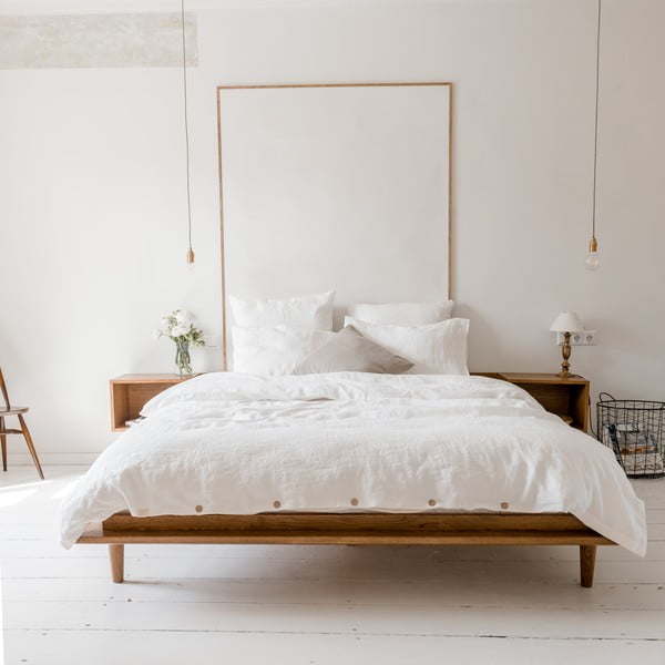 Biała pościel dwuosobowa z mieszanki lnu 200x220 cm – Linen Tales
