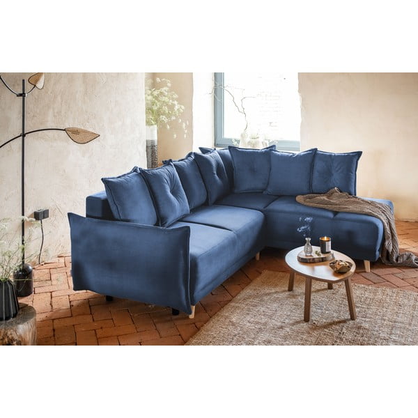 Ciemnoniebieski sztruksowy rozkładany narożnik (prawostronny) Lazy Lukka – Miuform-image-3