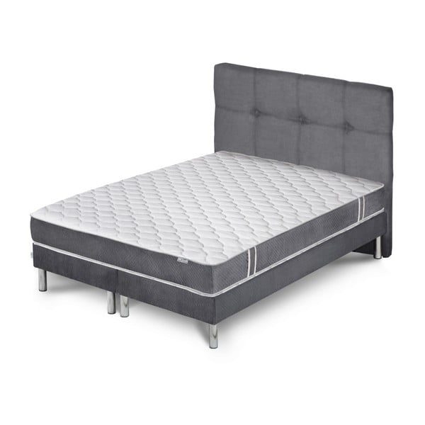 Szare łóżko z materacem i 2 boxspringami Stella Cadente Maison Syrius Saches, 180x200 cm