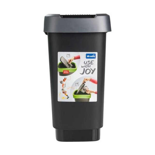 Srebrno-czarny kosz na śmieci z plastiku z recyklingu 10 l Twist – Rotho-image-2