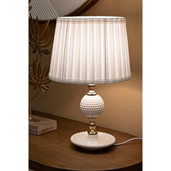 Biała lampa stołowa z tekstylnym kloszem (wysokość 40 cm) Napoli – Mauro Ferretti-image-1