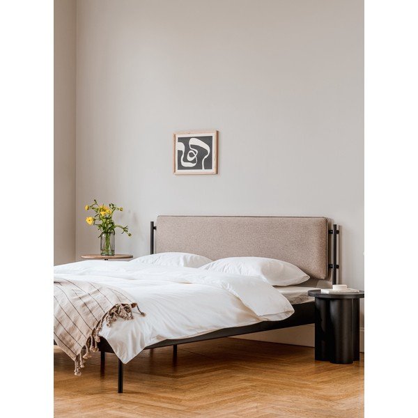 Białe stalowe tapicerowane łóżko dwuosobowe ze stelażem 160x200 cm Eton Basic – noo.ma-image-1