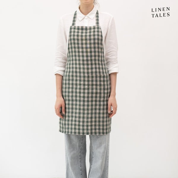 Lniany fartuch Forest Green Gingham – Linen Tales