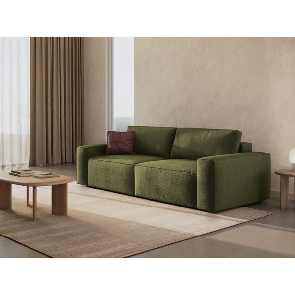 Ciemnozielona rozkładana sofa z materiału bouclé 247 cm Jodie – Micadoni Home-image-1
