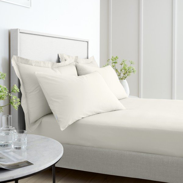 Kremowe prześcieradło z perkalu bawełnianego z gumką 90x190 cm Cotton Percale – Bianca-image-2