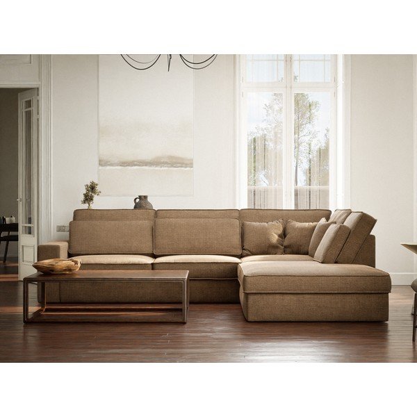 Jasnobrązowy narożnik z tkaniny szenilowej (prawostronny/w kształcie litery L) Kirou – Maison de Rêve-image-4