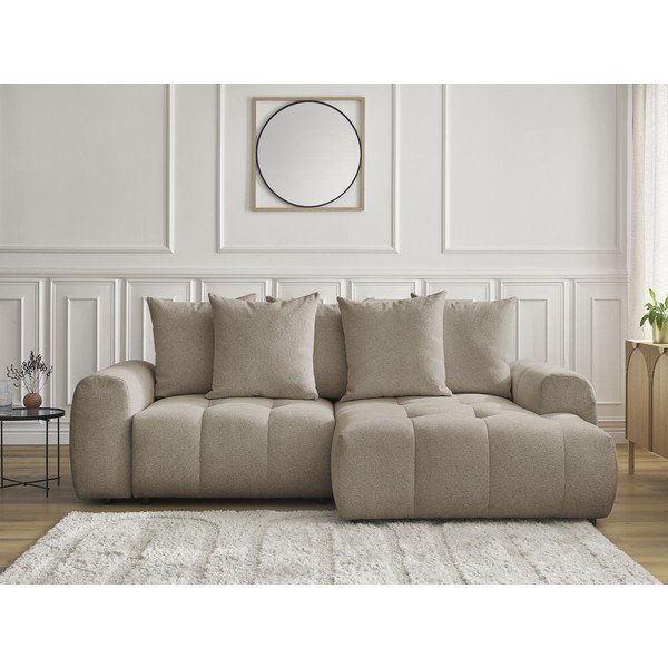 Beżowy rozkładany narożnik z tkaniny szenilowej ze schowkiem (prawostronny/z szezlongiem) Roxelane – Bobochic Paris-image-1