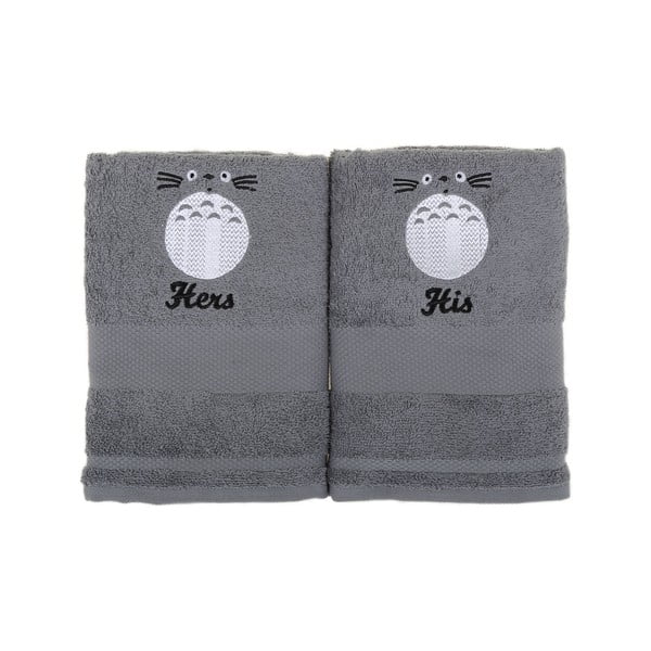 Zestaw 2 szarych ręczników Mr. and Mrs., 50x100 cm