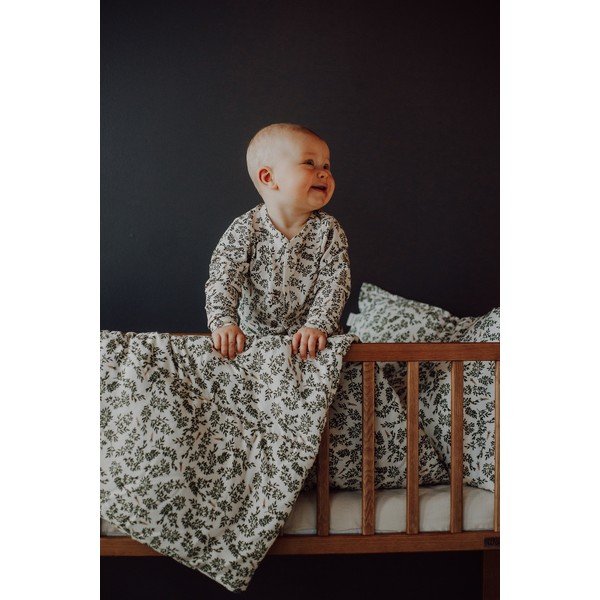 Zielono-kremowy zestaw do łóżeczka Green Floral – Malomi Kids-image-4