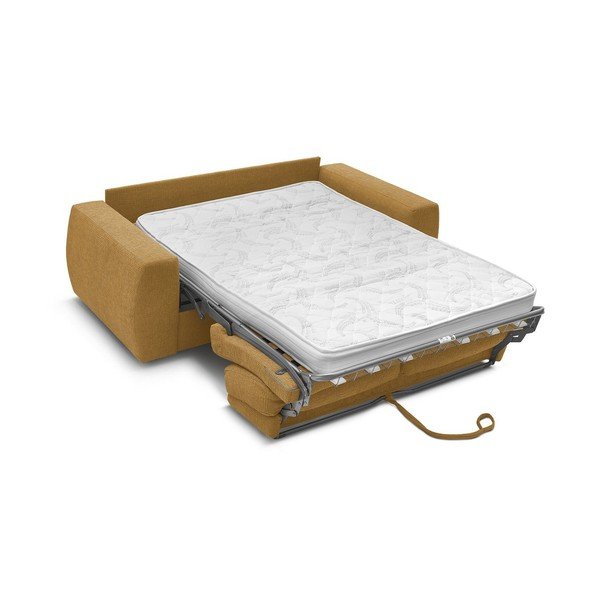 Musztardowa sofa do spania/rozkładana z tkaniny szenilowej 240 cm Hugo – Bobochic Paris-image-3