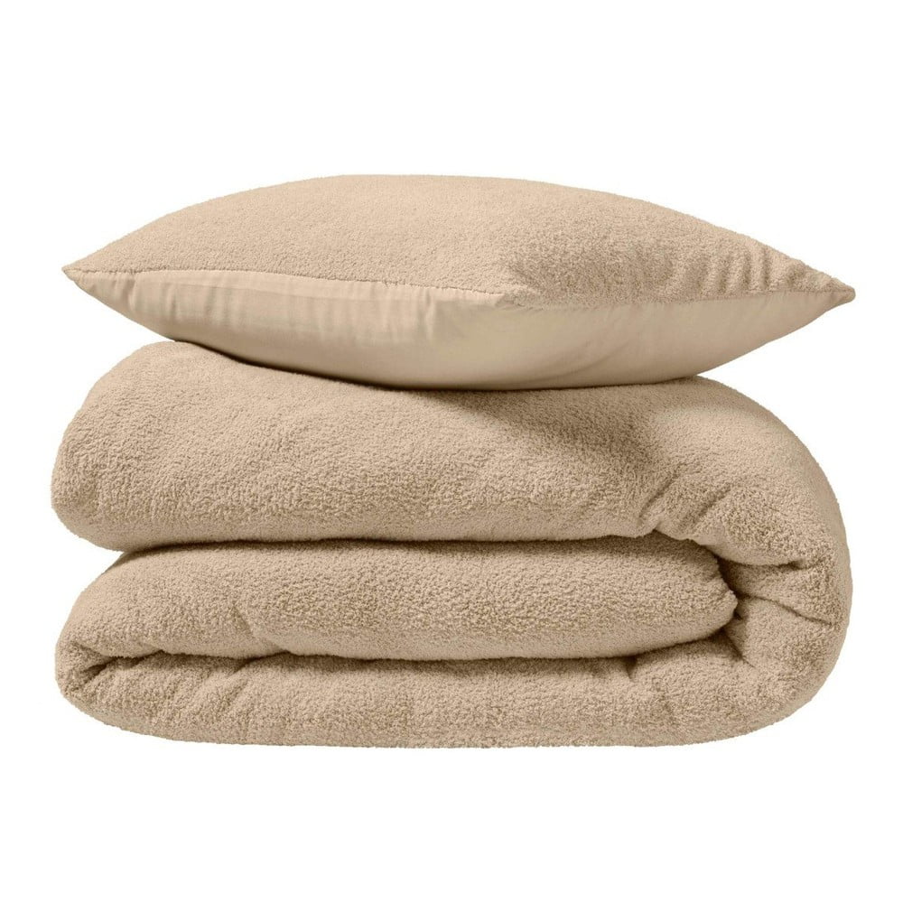 Jasnobrązowa pościel dwuosobowa z mikropluszu 240x220 cm Helena – douceur d'intérieur