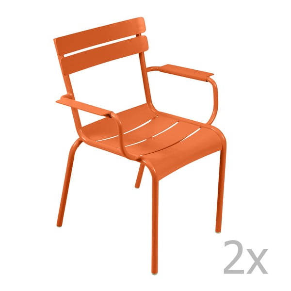 Zestaw 2 pomarańczowych krzeseł z podłokietnikami Fermob Luxembourg