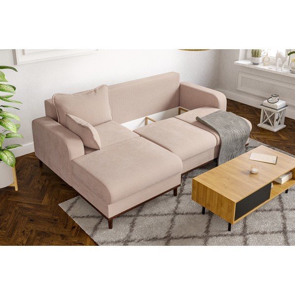 Beżowy sztruksowy narożnik (lewostronny) Beata – Ropez-image-1