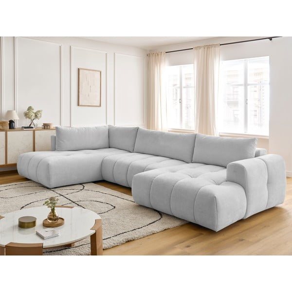 Jasnoszary rozkładany/ze schowkiem narożnik (lewostronny/w kształcie litery U) Fuji – Bobochic Paris-image-1