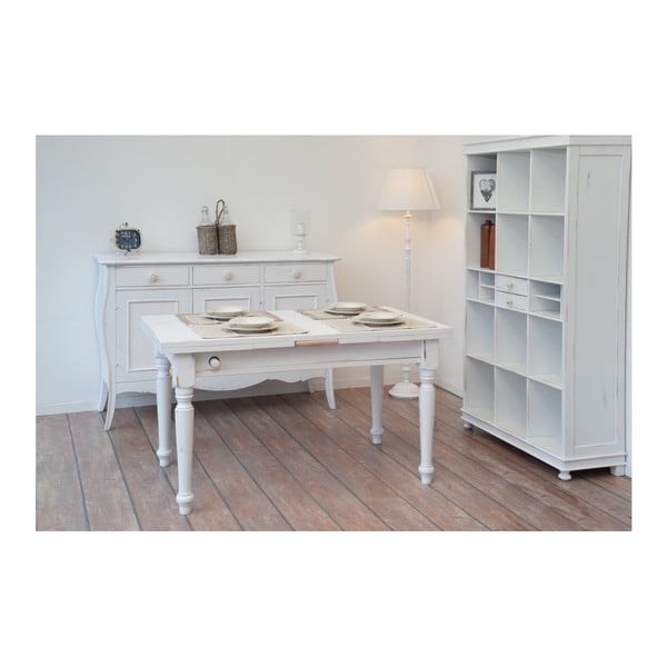 Biały drewniany stół do jadalni z wysuwanym blatem Castagnetti, 140 x 80 cm