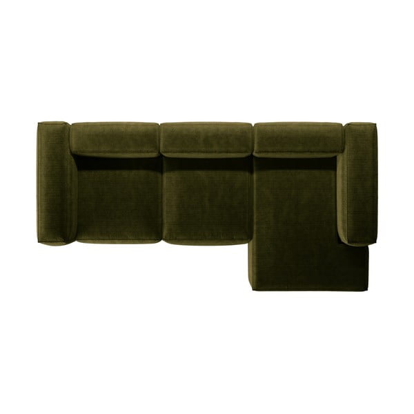 Zielony sztruksowy narożnik (prawostronny/z szezlongiem) Bergamo – Cosmopolitan Design-image-3