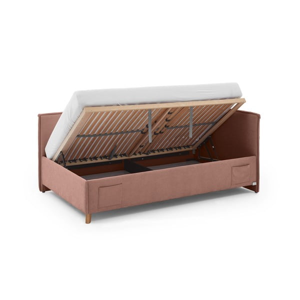 Różowe tapicerowane narożne łóżko dziecięce ze schowkiem ze stelażem 120x200 cm Fun – Meise Möbel-image-2