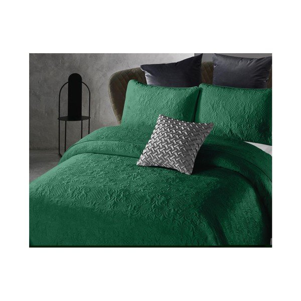 Zielona narzuta z mikroperkalu z poszewką na poduszkę Dreamhouse Velvet Clara, 180x250 cm-image-1