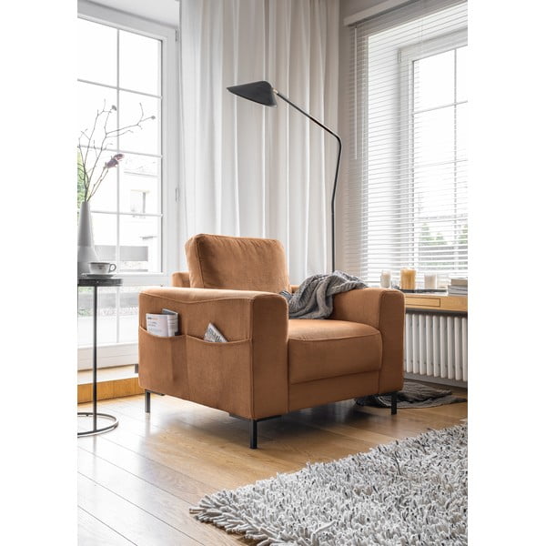 Pomarańczowobrązowy sztruksowy fotel Lofty Lilly – Miuform-image-2
