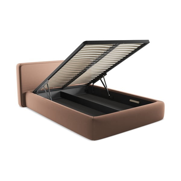 Jasnoróżowe tapicerowane łóżko dwuosobowe ze schowkiem i stelażem 140x200 cm Kiana – Makamii-image-3