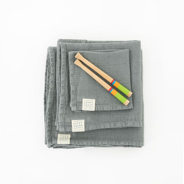 Dziecięcy niebieski ręcznik z kapturem Linen Tales Waffle, 100x100 cm-image-1