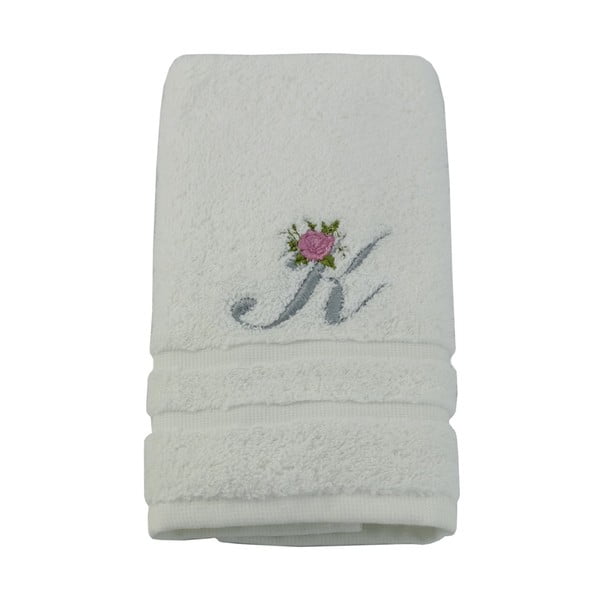 Ręcznik z inicjałem i różyczką K, 50x90 cm