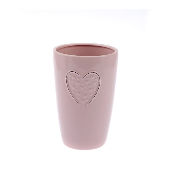 Różowy wazon ceramiczny Dakls Hearts Dots, wys. 18,3 cm