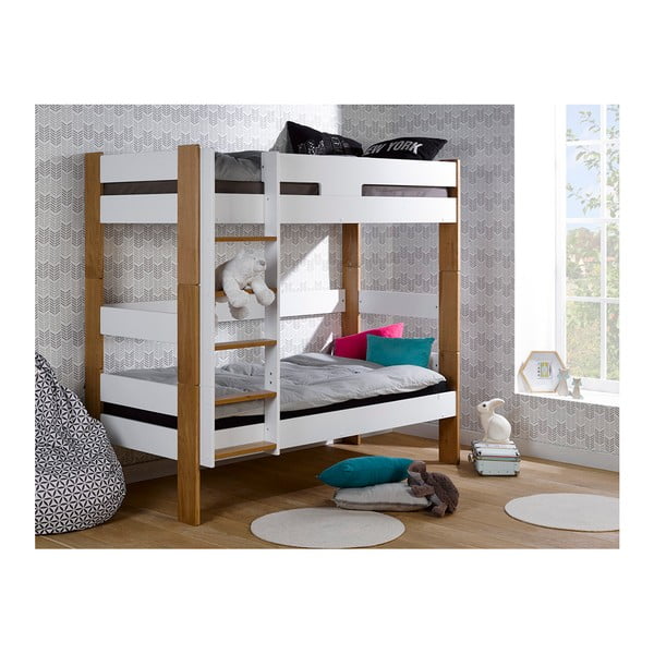 Białe dziecięce łóżko dwupiętrowe z możliwością rozłożenia na dwa JUNIOR Provence Complete, 90x190 cm