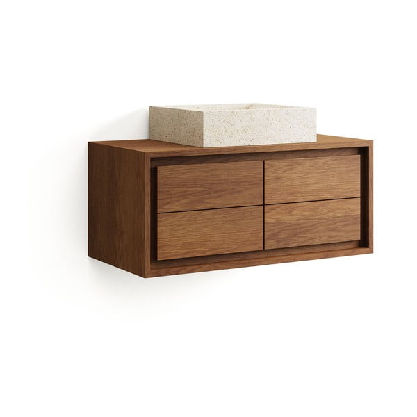 Ciemnobrązowa wisząca szafka pod umywalkę z litego drewna tekowego 90x40 cm Kenta – Kave Home-image-3