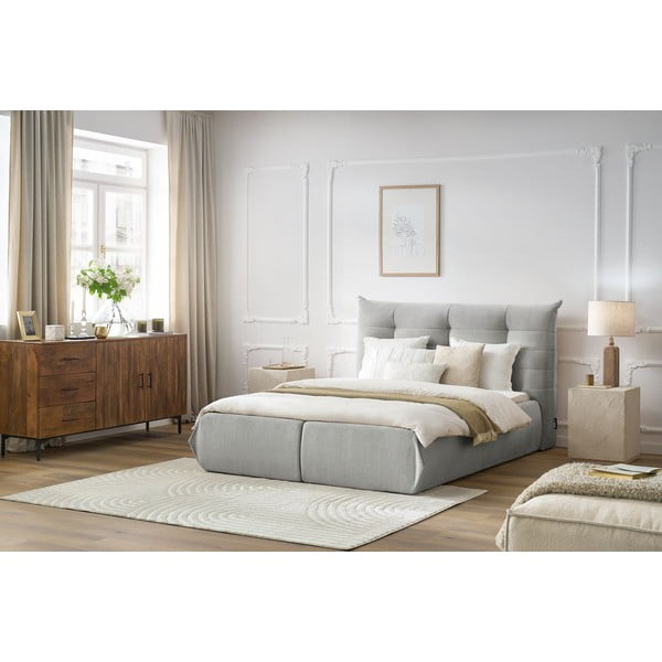 Jasnoszare tapicerowane łóżko dwuosobowe ze schowkiem i stelażem 160x200 cm Clothilde – Bobochic Paris-image-1