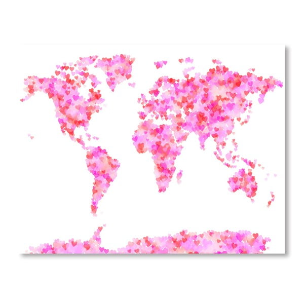 Plakat z różową mapą świata Americanflat Sweet, 60x42 cm