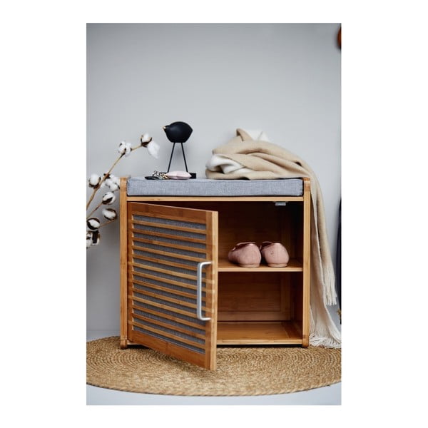 Szaro-brązowa bambusowa szafka na buty z siedziskiem Bahari – Wenko-image-1