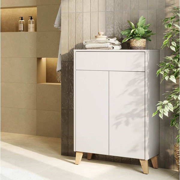 Kremowa wysoka szafka łazienkowa z matowym wykończeniem 63x101 cm Arnea – Germania-image-1